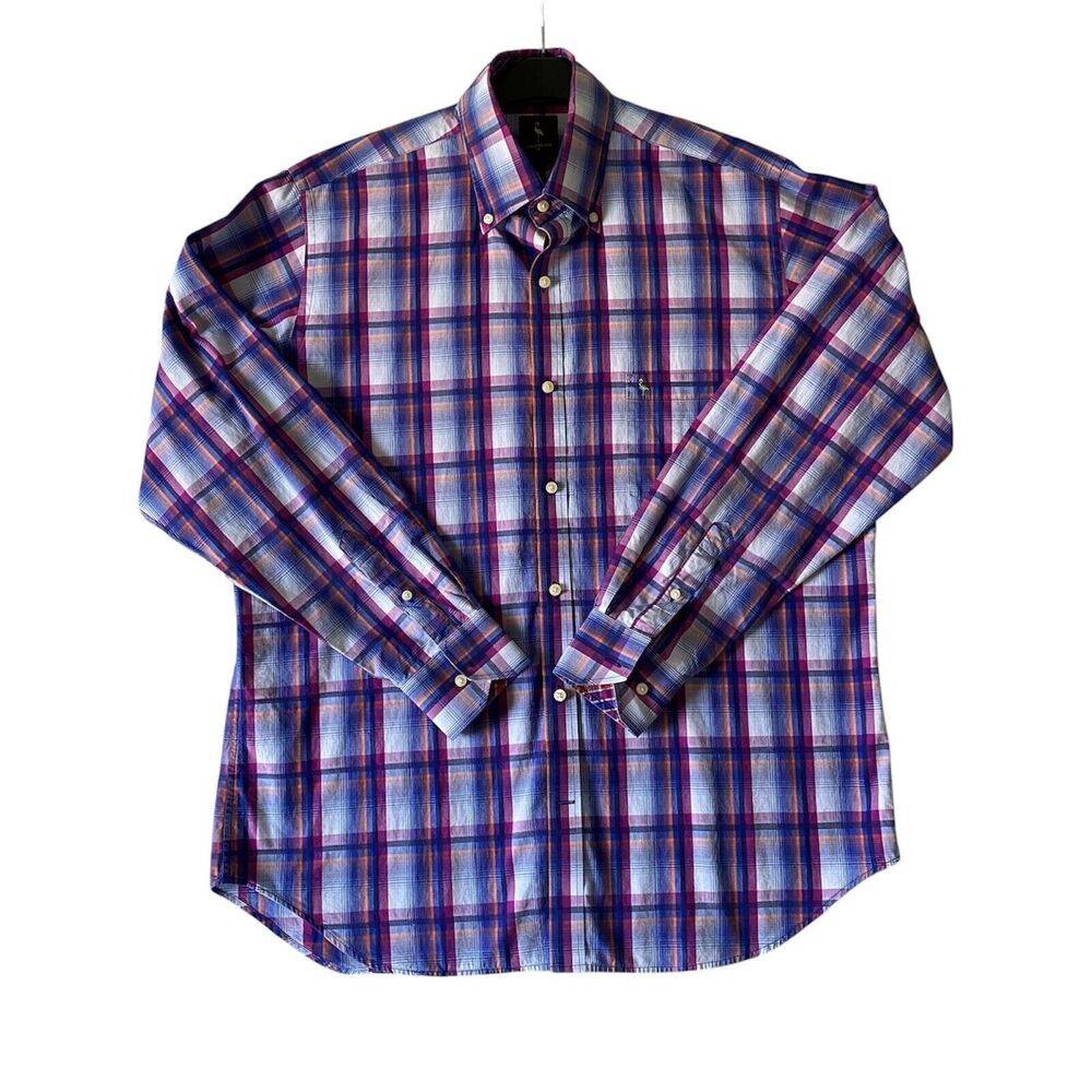 TAILORBYRD Shirt Plaid Long Sleeve‎ Flip Cuff Button Front Shirt Size XL
